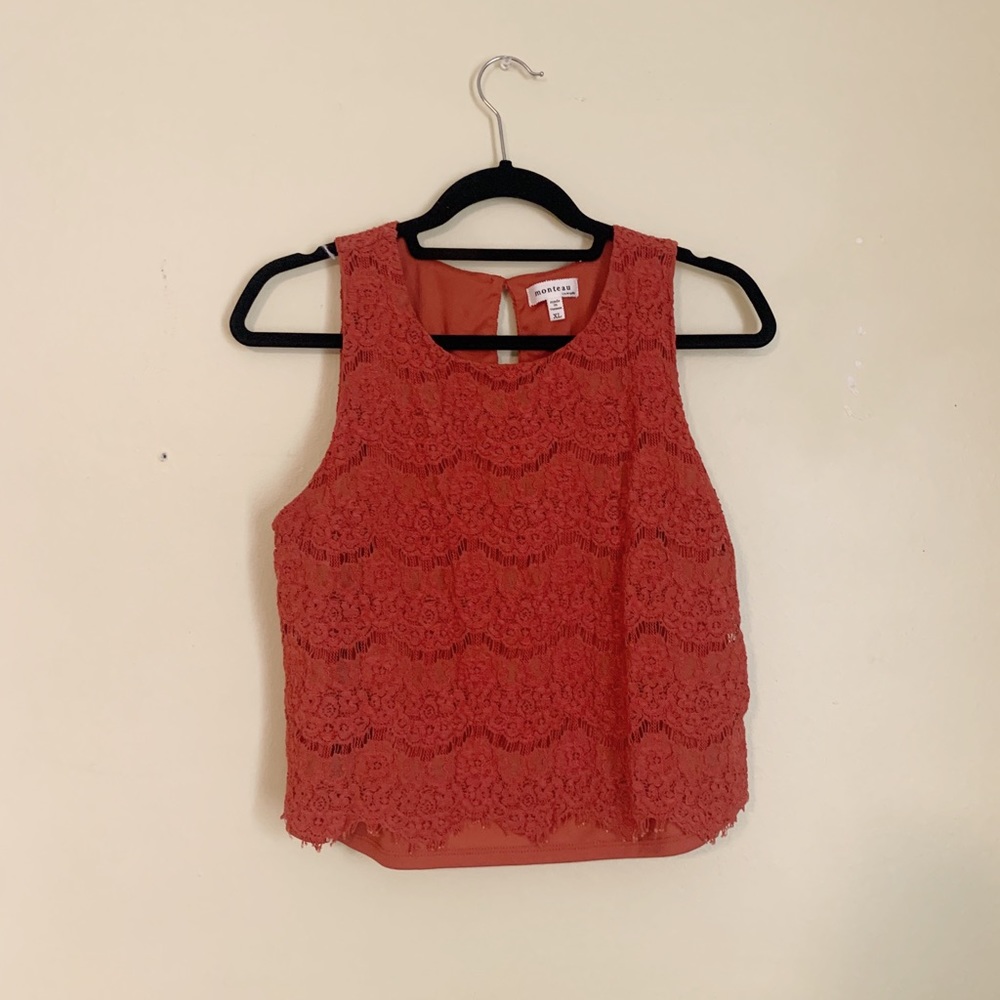 Monteau Orange Lace Tank-Top